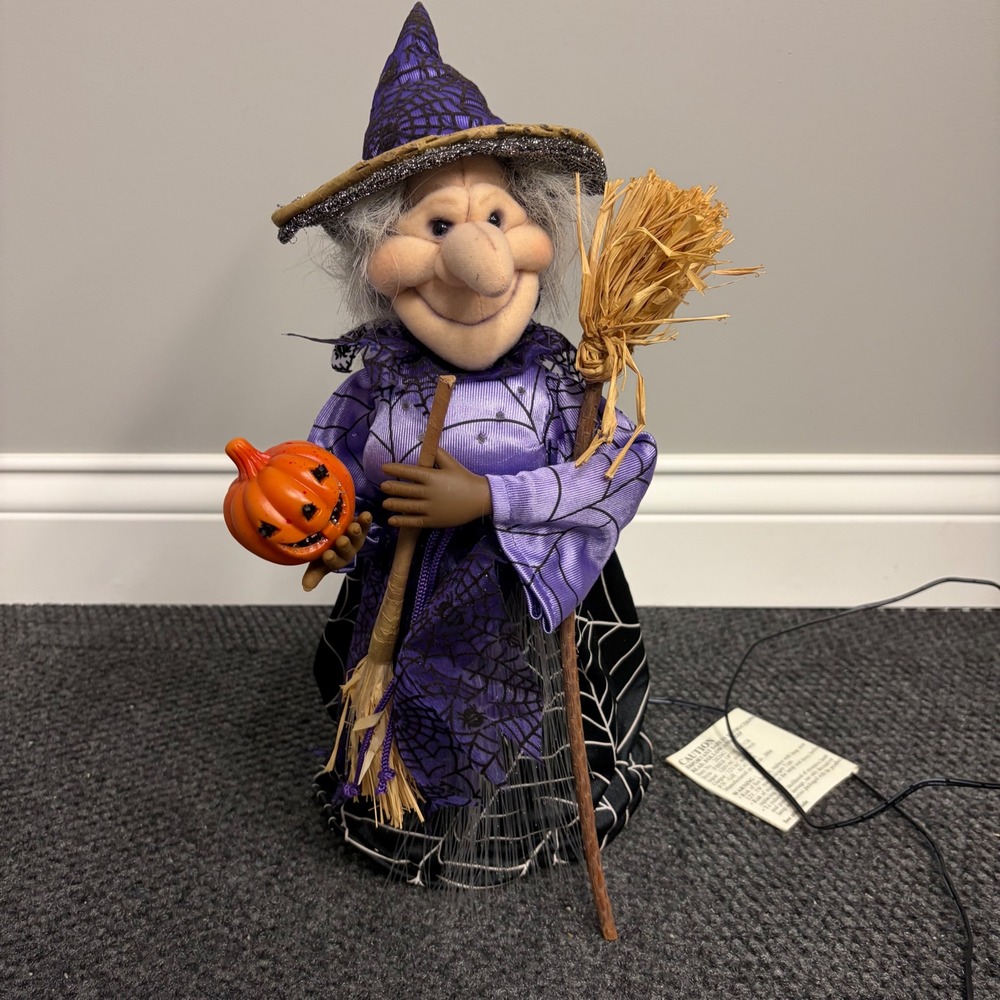 Vintage 2004 Kids of America Fiber Optic Witch Halloween Decor Purple 16 inch